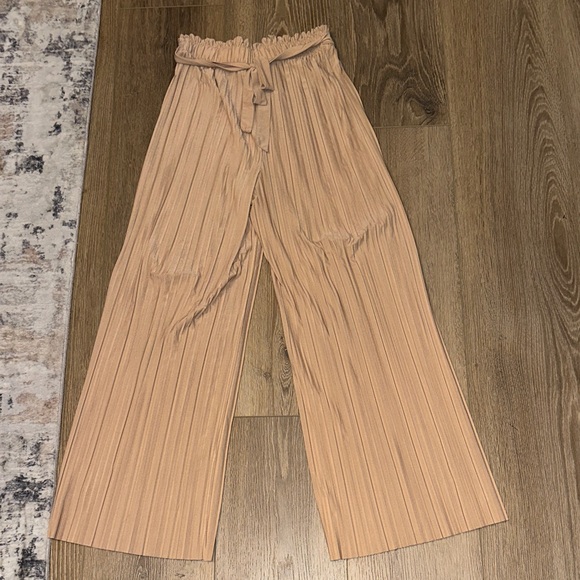 Love Poem Pants - Elegant Pleated Wide Leg Pants in Tan
